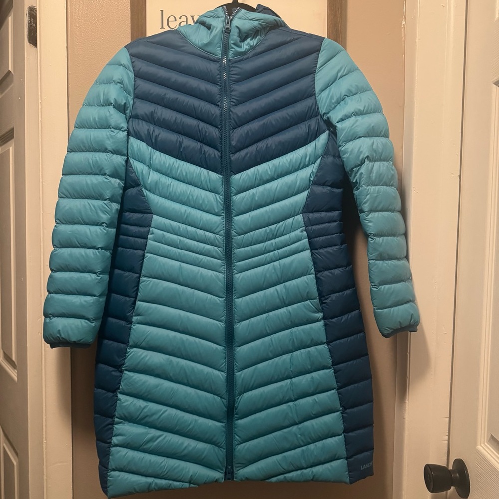 Lands' End Women's Two-Tone  teal/ blue Puffer Coat